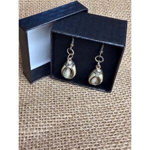 Vintage Cowrie Shell Dangle Earrings With Fishhook Backs